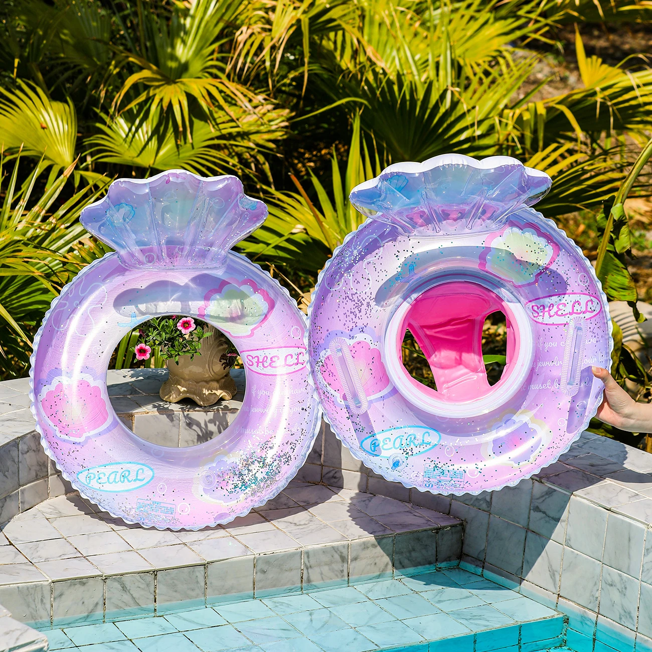 Flotador de piscina concha transparente para bebé con asiento - imagen 4