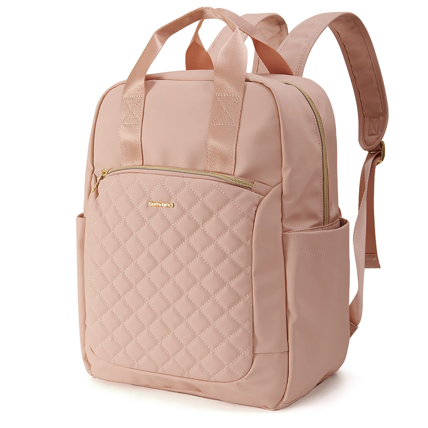 Mochila pañalera rosa acolchada y de silueta limpia