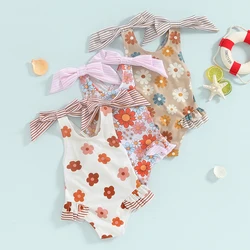 Tregren bañador floral monokini sin mangas con volantes y lazo