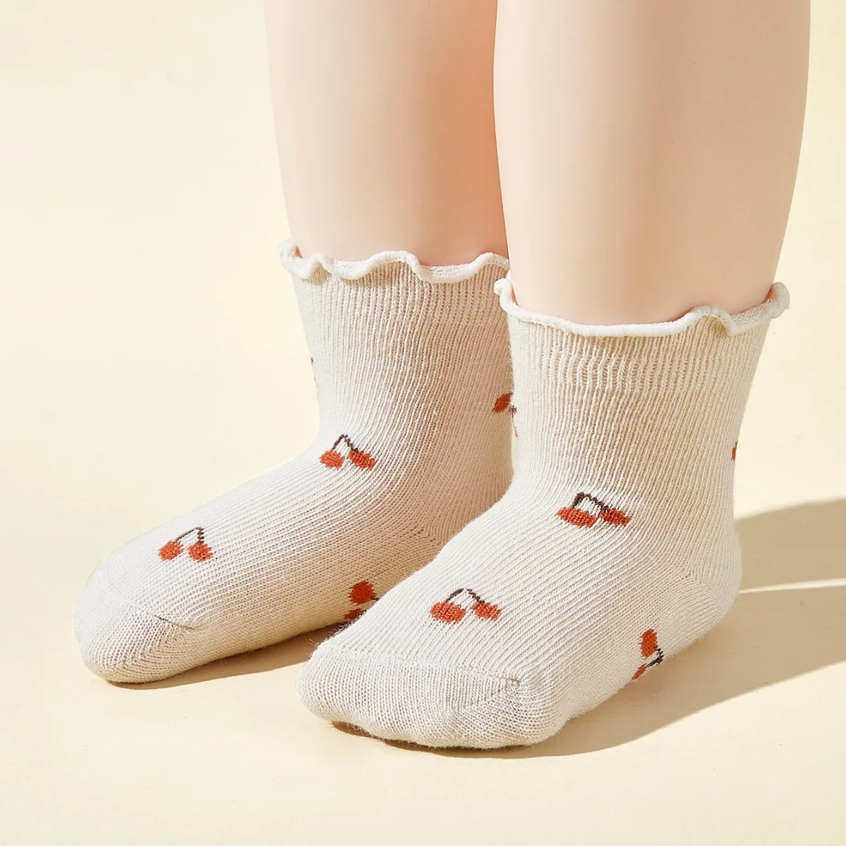 Calcetines para bebé recién nacido de algodón suave con cereza