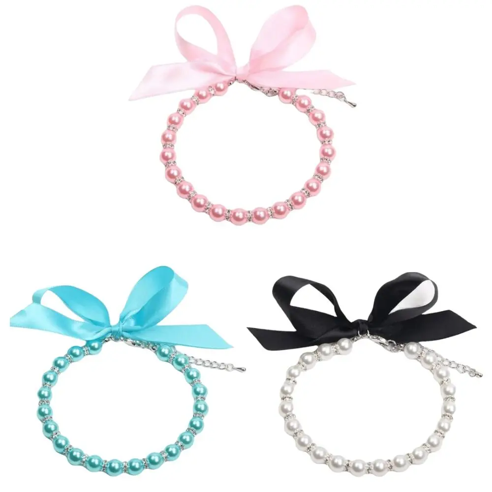 Collar de perlas ajustable para gatos con lazo elegante - imagen 4