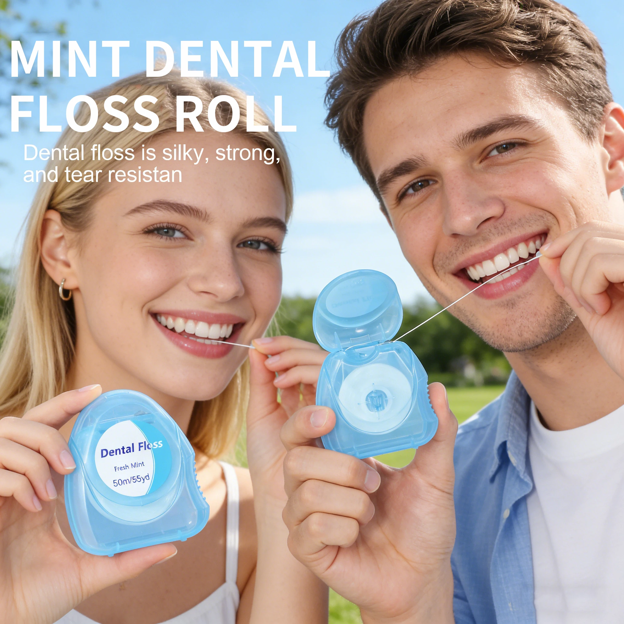 Hilo dental de menta para dentadura postiza, cuidado bucal