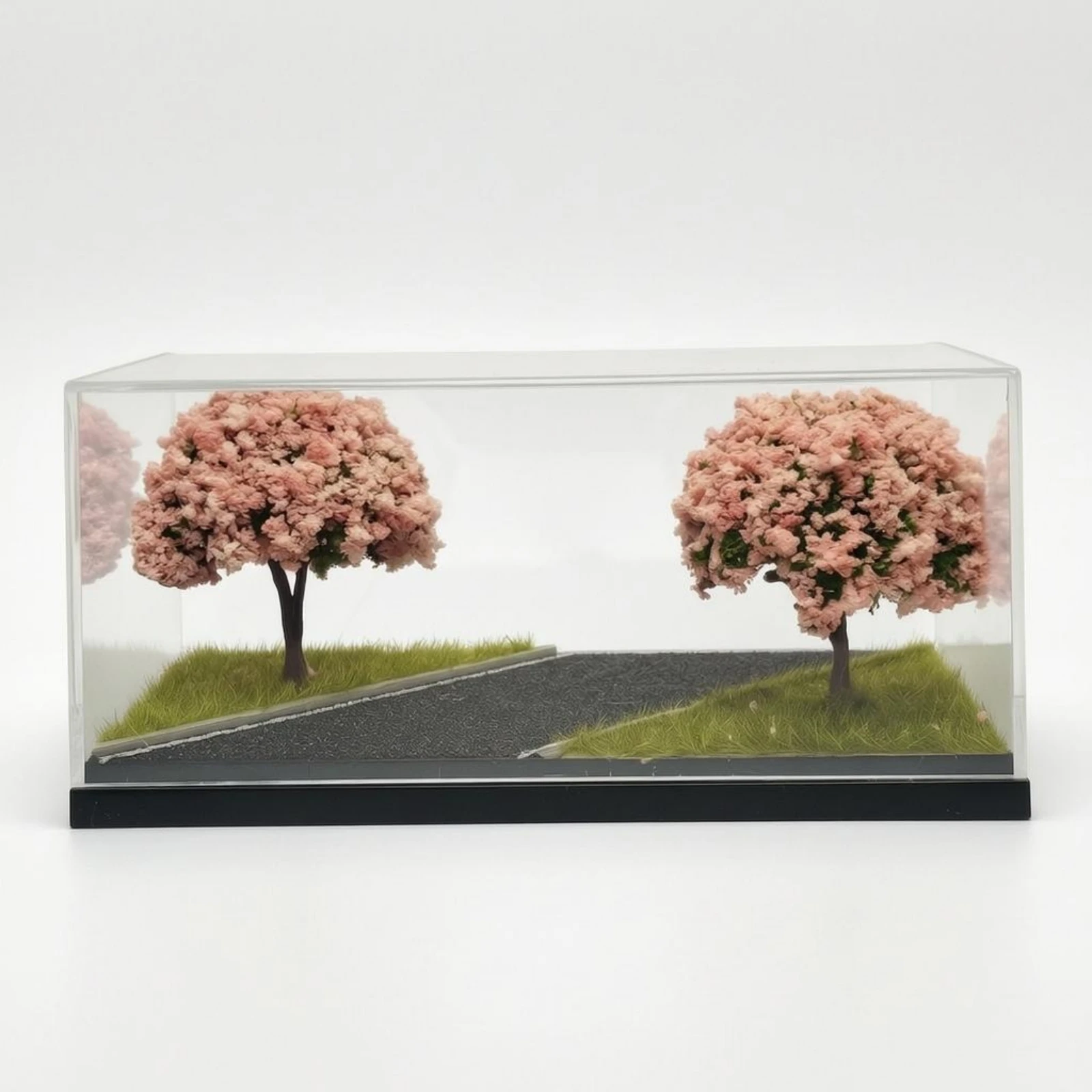 Diorama de flor de cerezo con miniatura de coche en acrílico