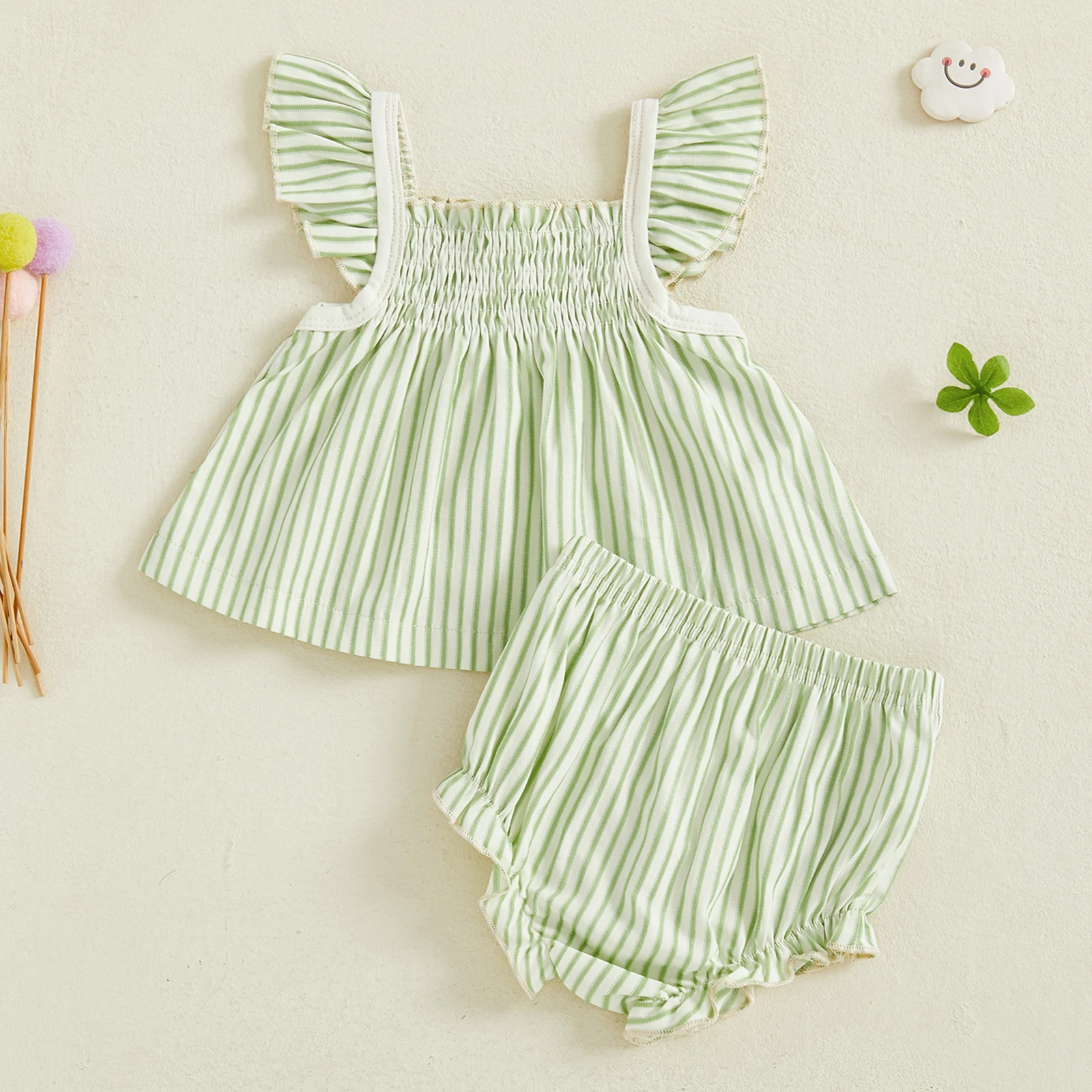 Tregren conjunto verano niña con blusa rayada manga mariposa y short - imagen 4
