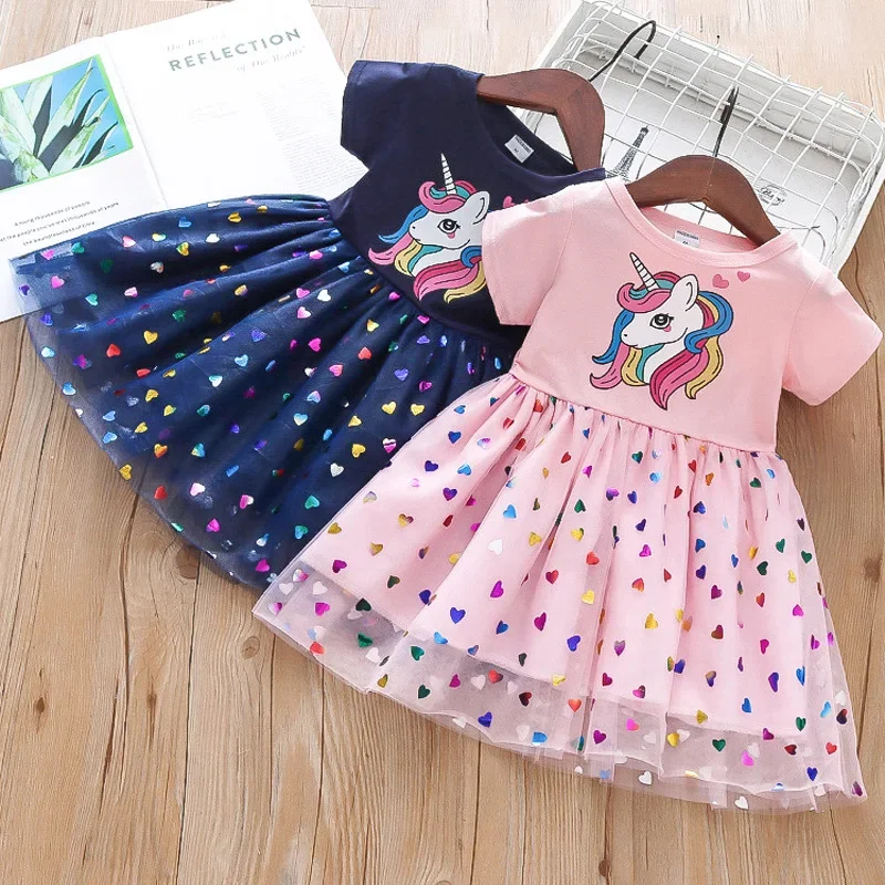 Vestido de princesa con lentejuelas – Unicornio manga corta para niña - imagen 3