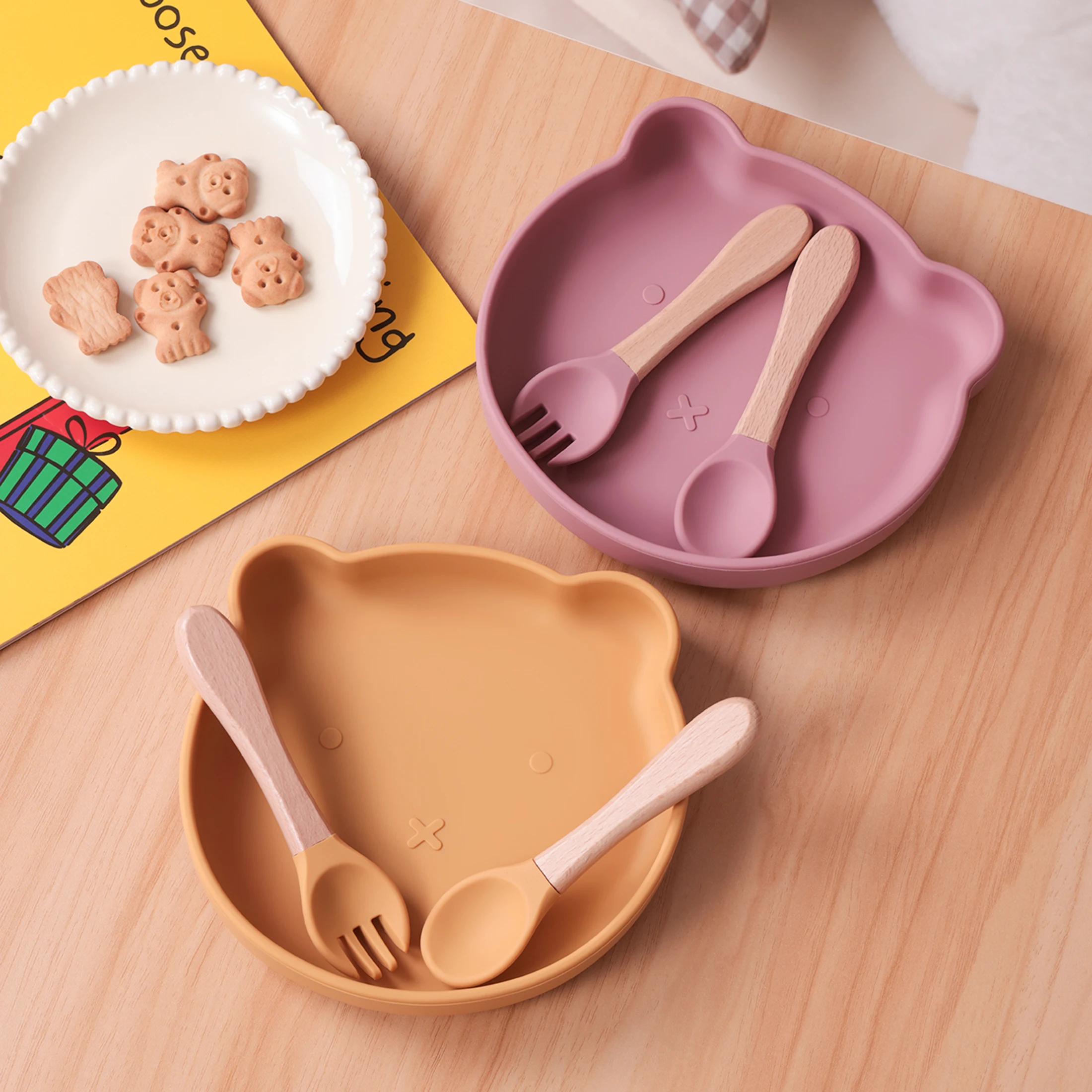 Juego de alimentación infantil en silicona con tazón ventosa sin BPA - imagen 2