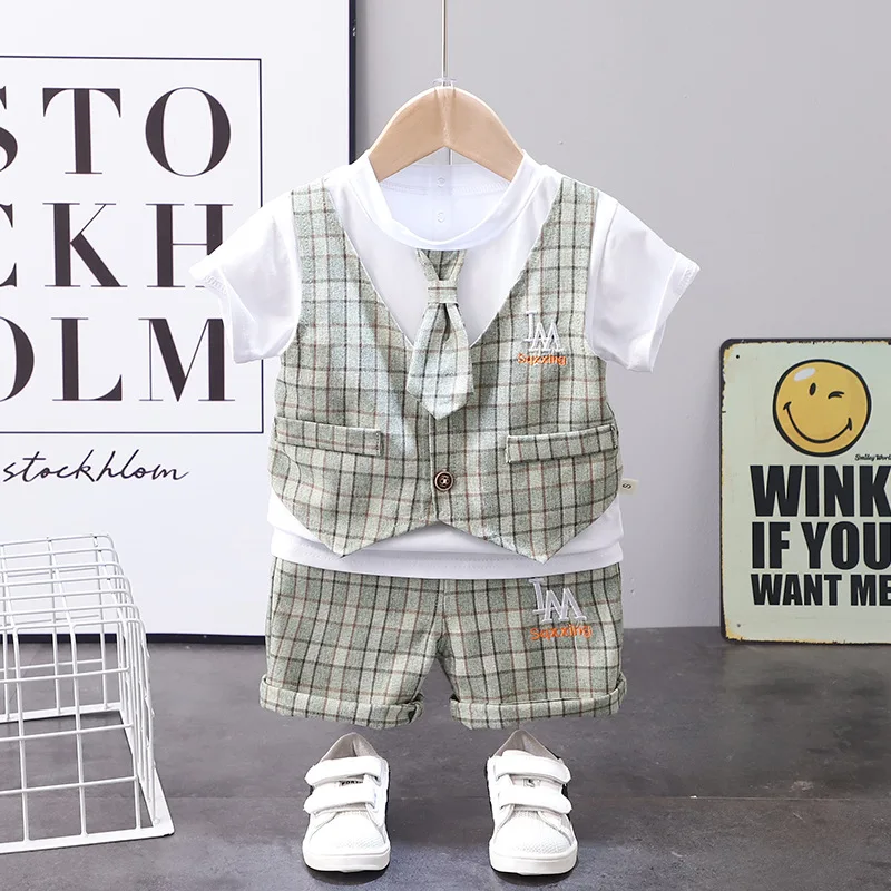 Conjunto verano bebé de cuadros con camiseta y pantalón corto - imagen 4