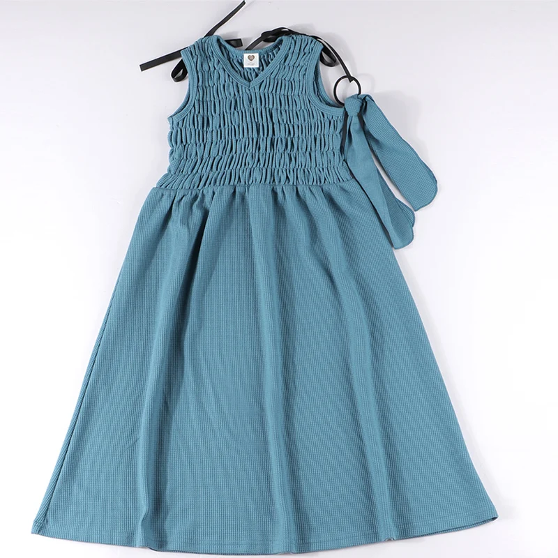 Vestido vaquero negro de verano para niña con cuello redondo - imagen 4