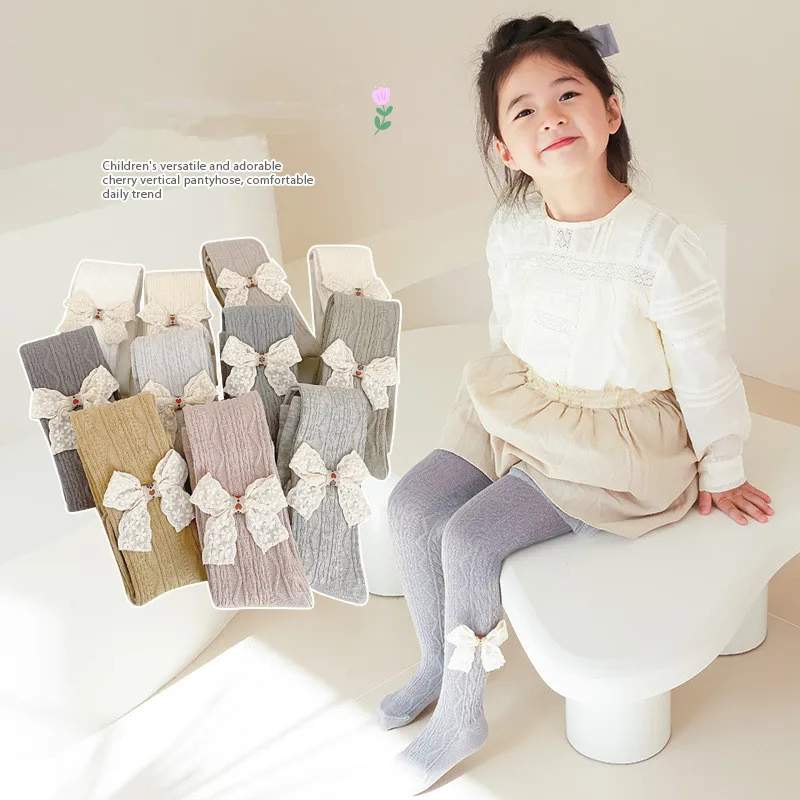 Medias de algodón con lazo para niña – Pantimedias suaves para primavera - imagen 2