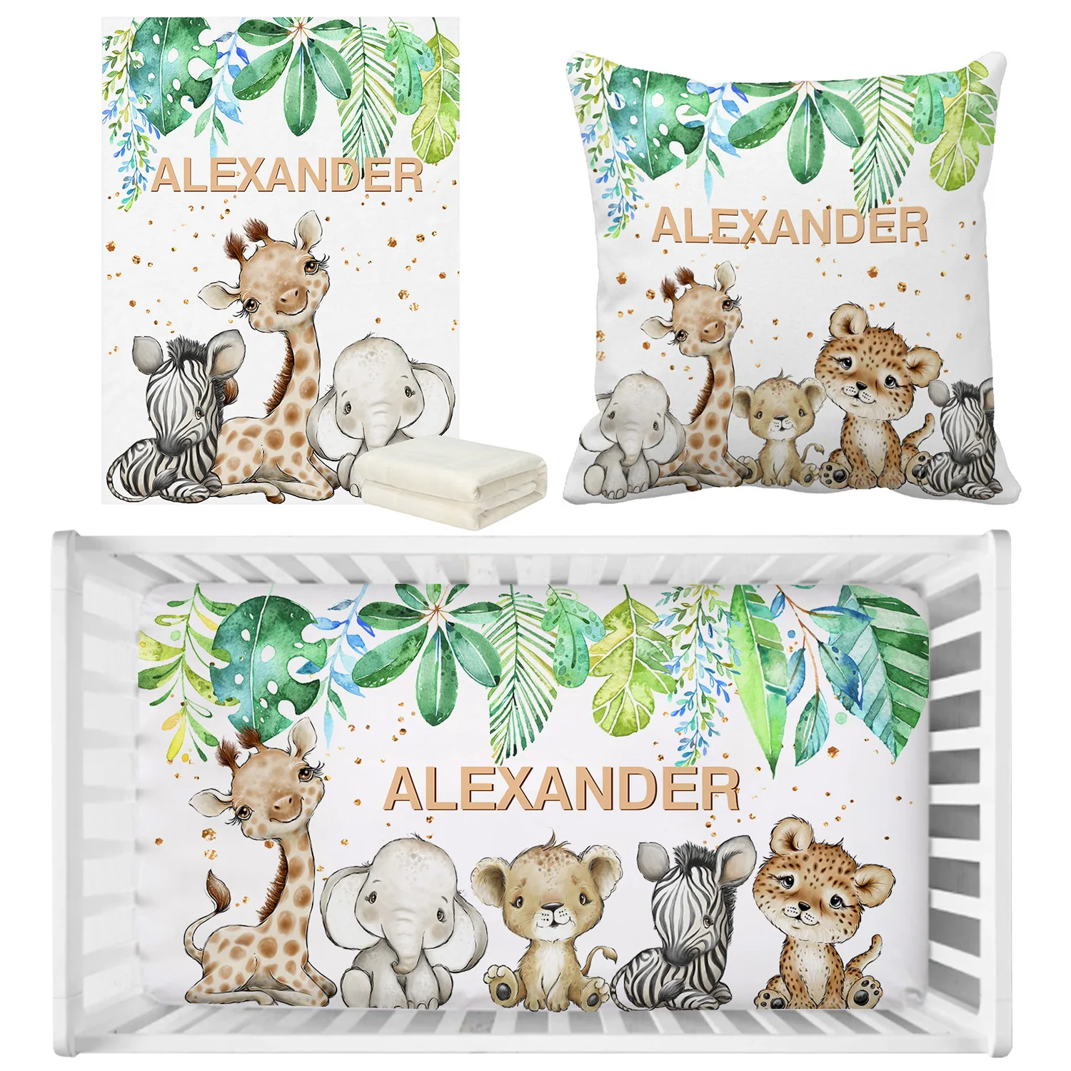 Sábana con motivos de animales de la selva en verde
