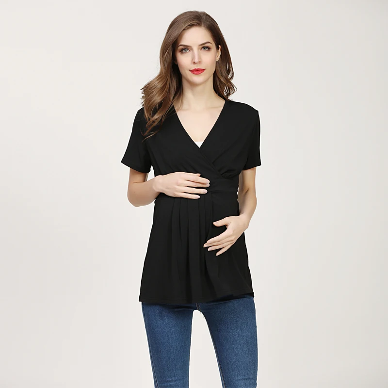 Camiseta de lactancia veraniega con cuello en V y elasticidad - imagen 3