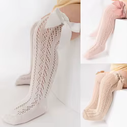 Calcetines largos de algodón con lazo para niña – Malla calada verano