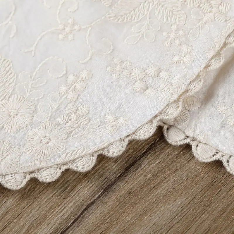 Boho Beige - Babero de algodón con flores bordadas para bebé - imagen 2