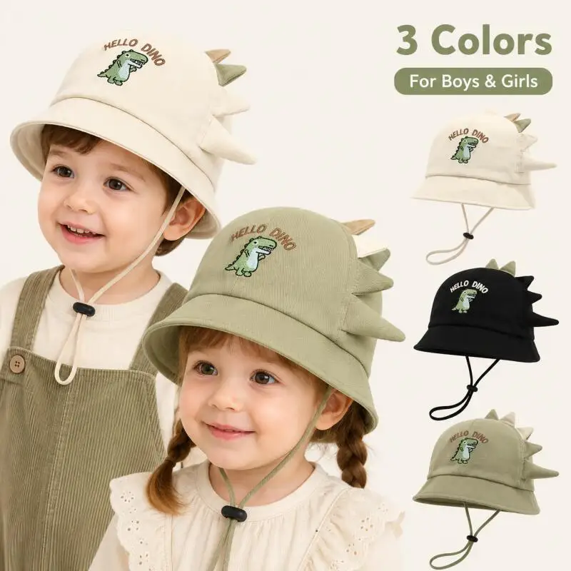 Gorro de bebé de ala ancha para sol con dinosaurios y cuerda - imagen 5