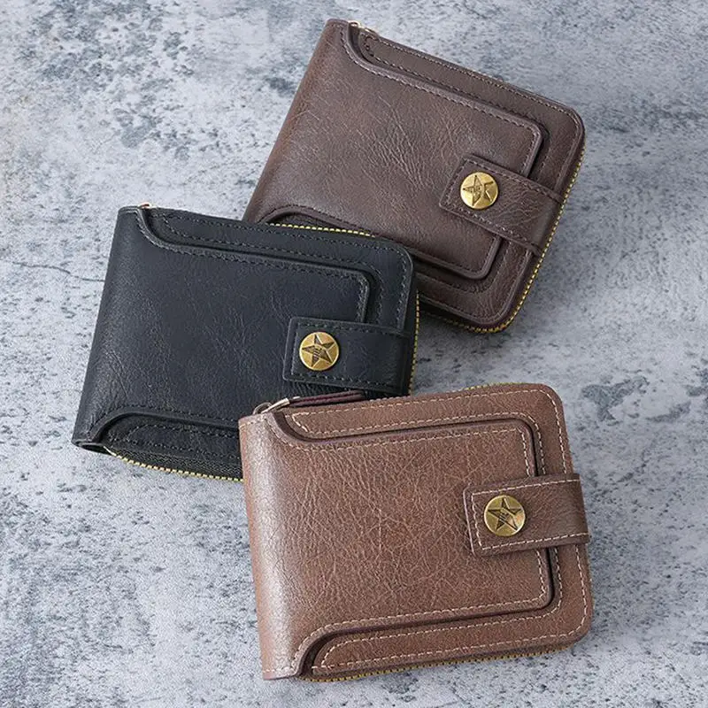 Monedero con cremallera de PU para hombre – cartera corta horizontal