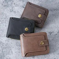 Monedero con cremallera de PU para hombre – cartera corta horizontal