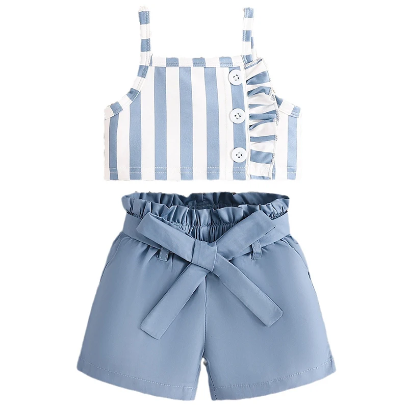 Conjunto verano niña Boutique – Top algodón a rayas sin mangas y shorts – Moda coreana