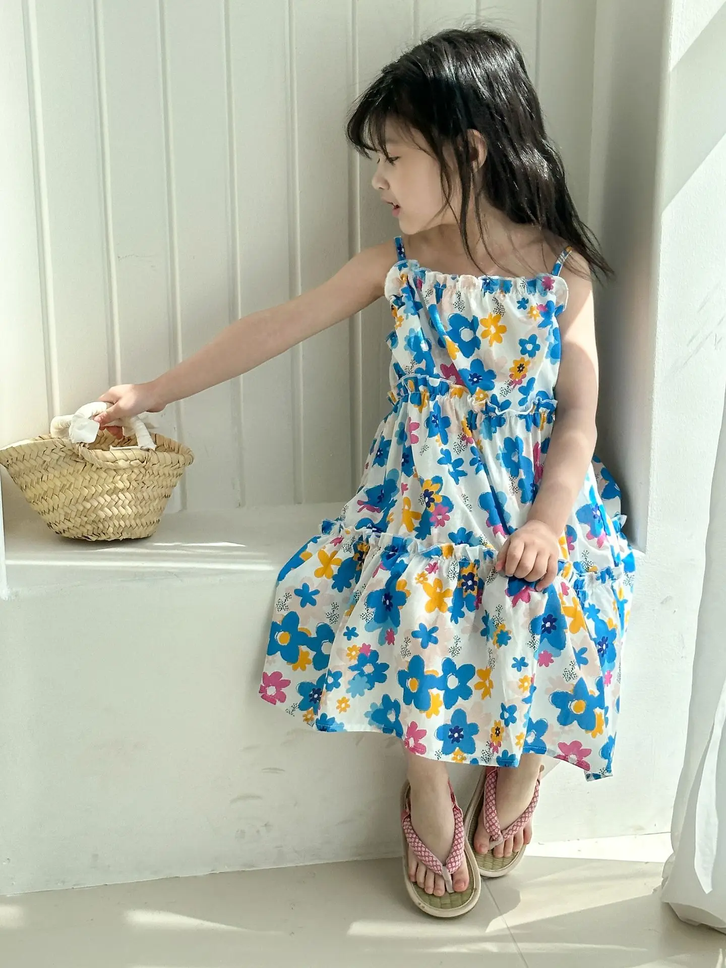 Vestido de verano infantil de algodón con estampado floral