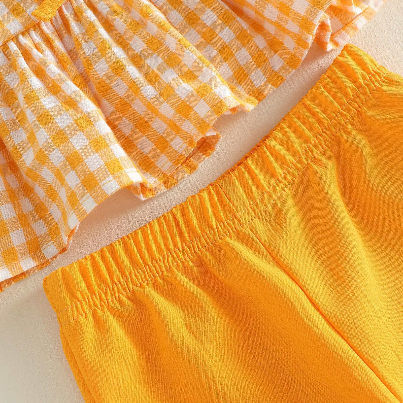 VISgogo Conjunto de verano para niña con camiseta a cuadros y volantes - imagen 5