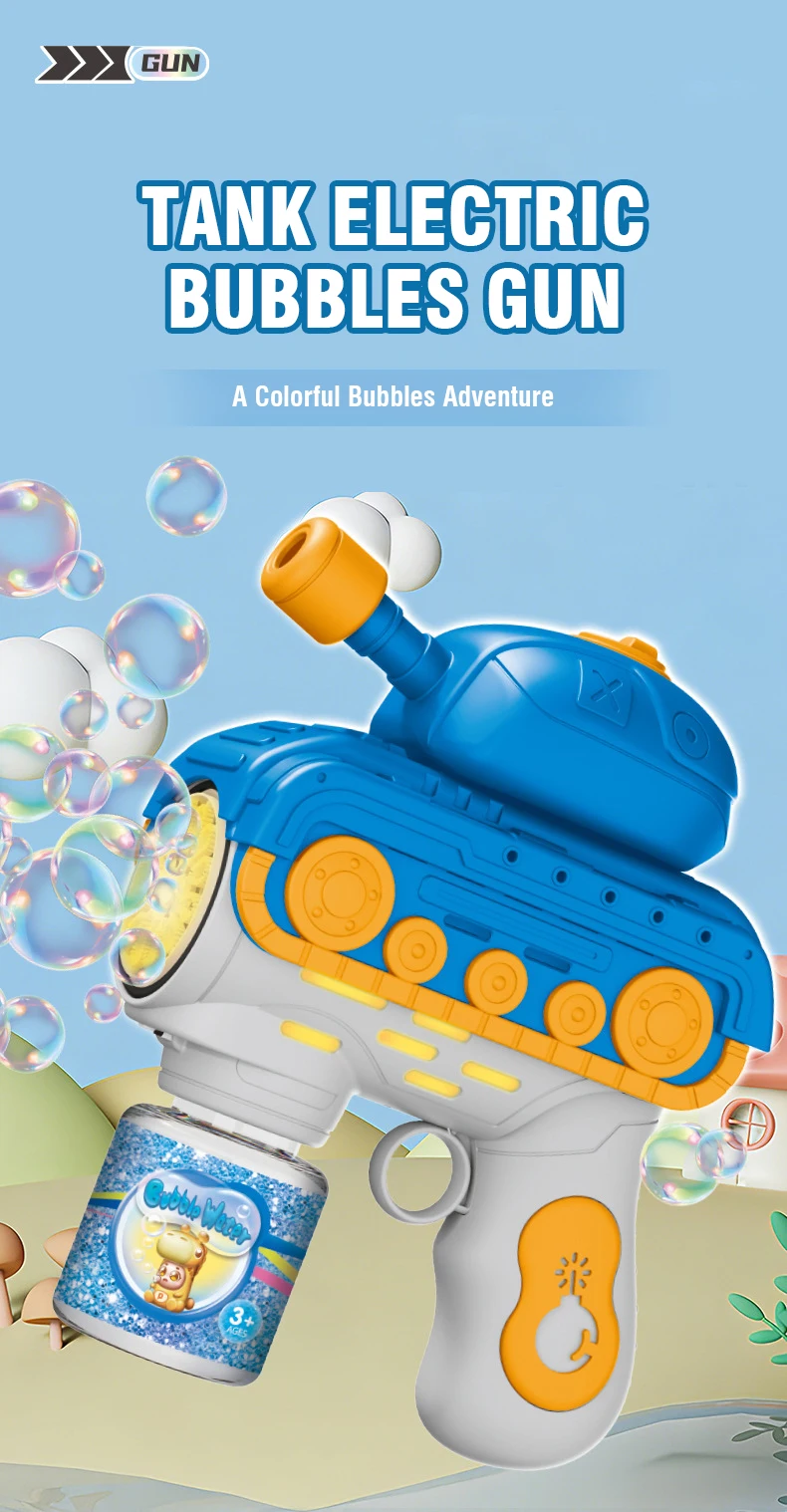 Pistola de burbujas en diseño tipo tanque
