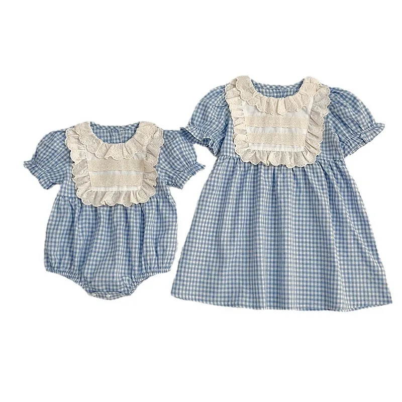 Conjunto bebé niña de algodón con cuello de encaje manga corta - imagen 3