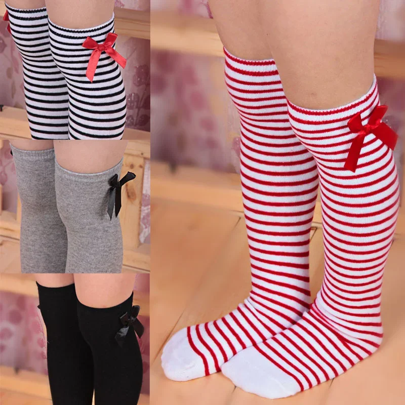 Calcetines altos de princesa con lazo a rayas para niñas - imagen 3