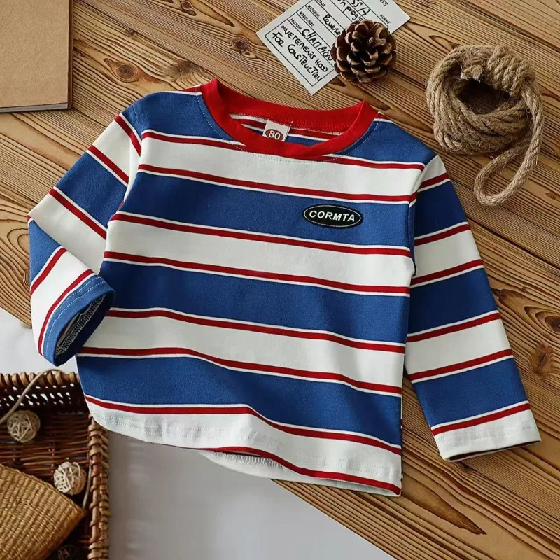 Camiseta manga larga a rayas retro de algodón para niños - imagen 2