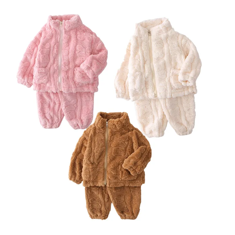 Conjunto de pijama de franela dos piezas con cremallera infantil