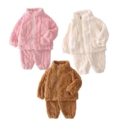 Conjunto de pijama de franela dos piezas con cremallera infantil