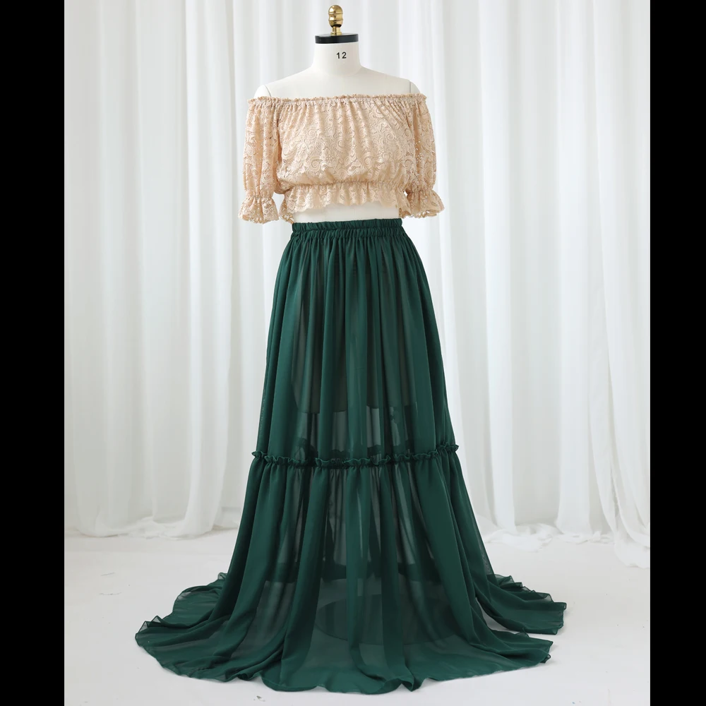 Vestido premamá bohemio de color albaricoque y verde para fotos - imagen 2
