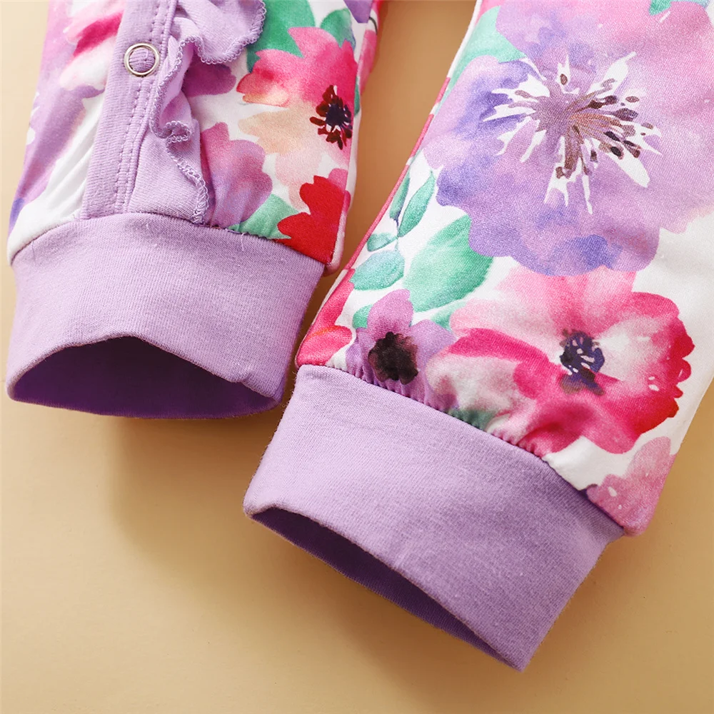 Pelele de bebé niña con volante floral y diadema para verano - imagen 5