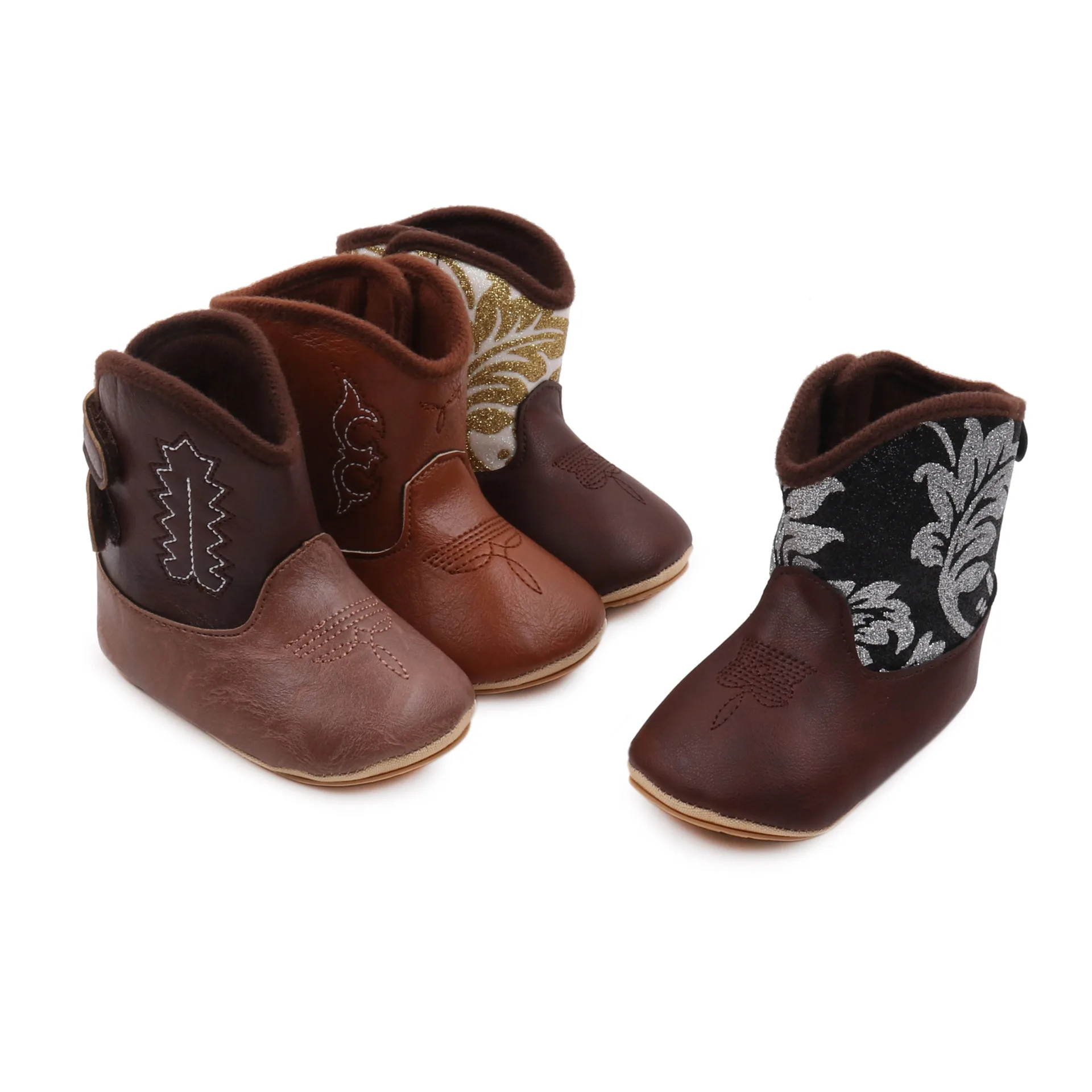Botas vaqueras altas de cuero PU bordadas para bebés - imagen 2