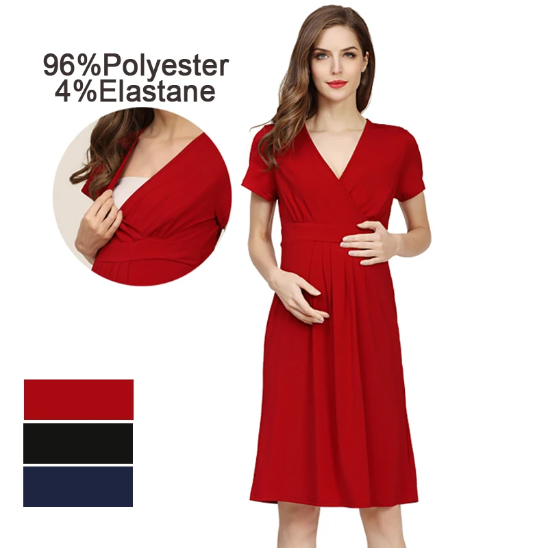 Vestido de lactancia talla grande hasta la rodilla con cuello V - imagen 2