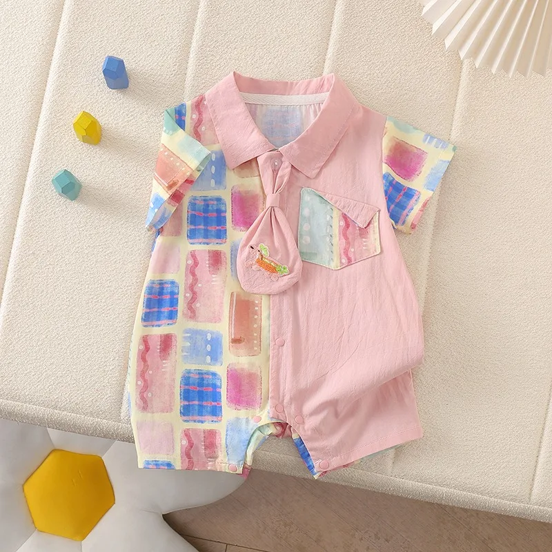 Mono de verano a cuadros ligero de manga corta para bebé niño - imagen 5