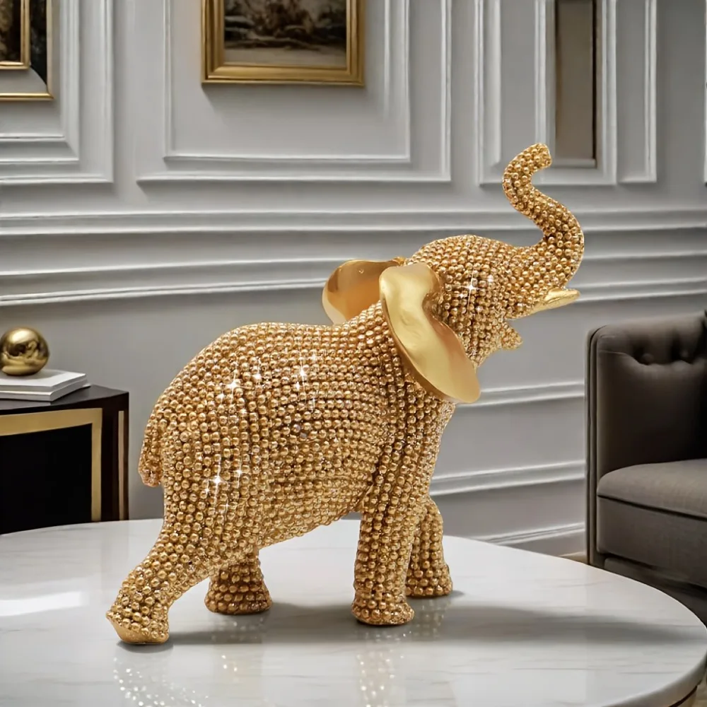 Estatuilla decorativa elefante dorado con cuentas, buena suerte - imagen 4