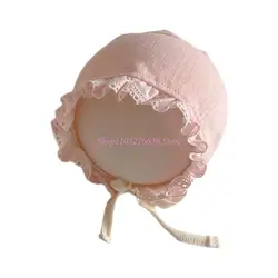 Gorro de encaje suave para bebé niña con flores y conejo cómodo