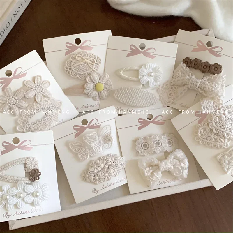 Pinza de pelo encaje retro para niñas - Lazo beige flor mariposa - imagen 5
