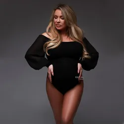 Body de maternidad negro elástico de foto, vestido corto de embarazo