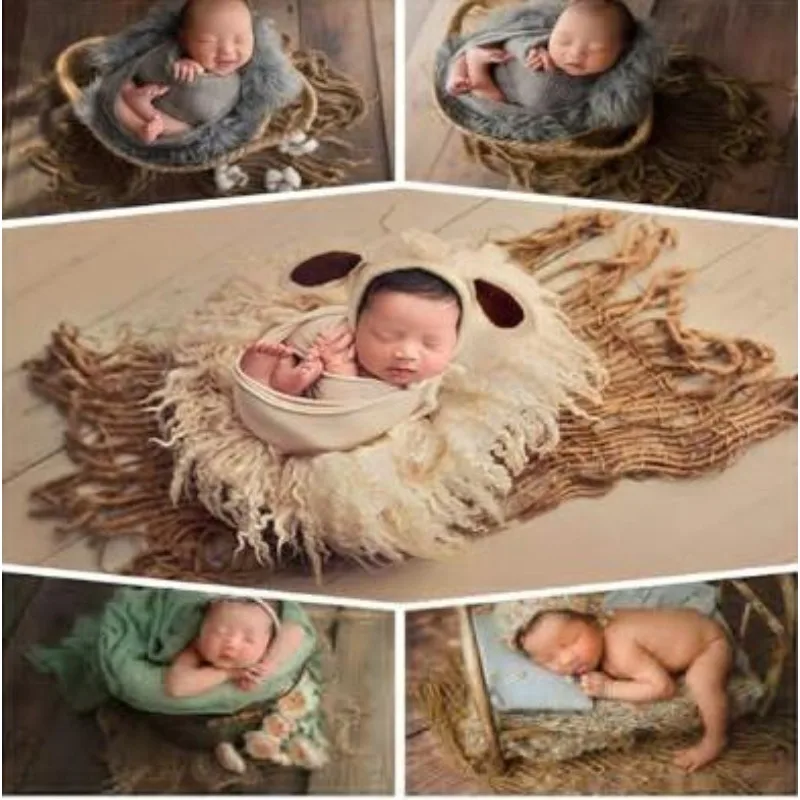 Set fotografía recién nacido: manta de lino con cesta decorativa - imagen 3