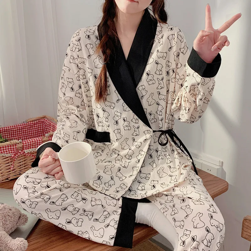 Pijamas de lactancia de algodón transpirable con cuello V en punto