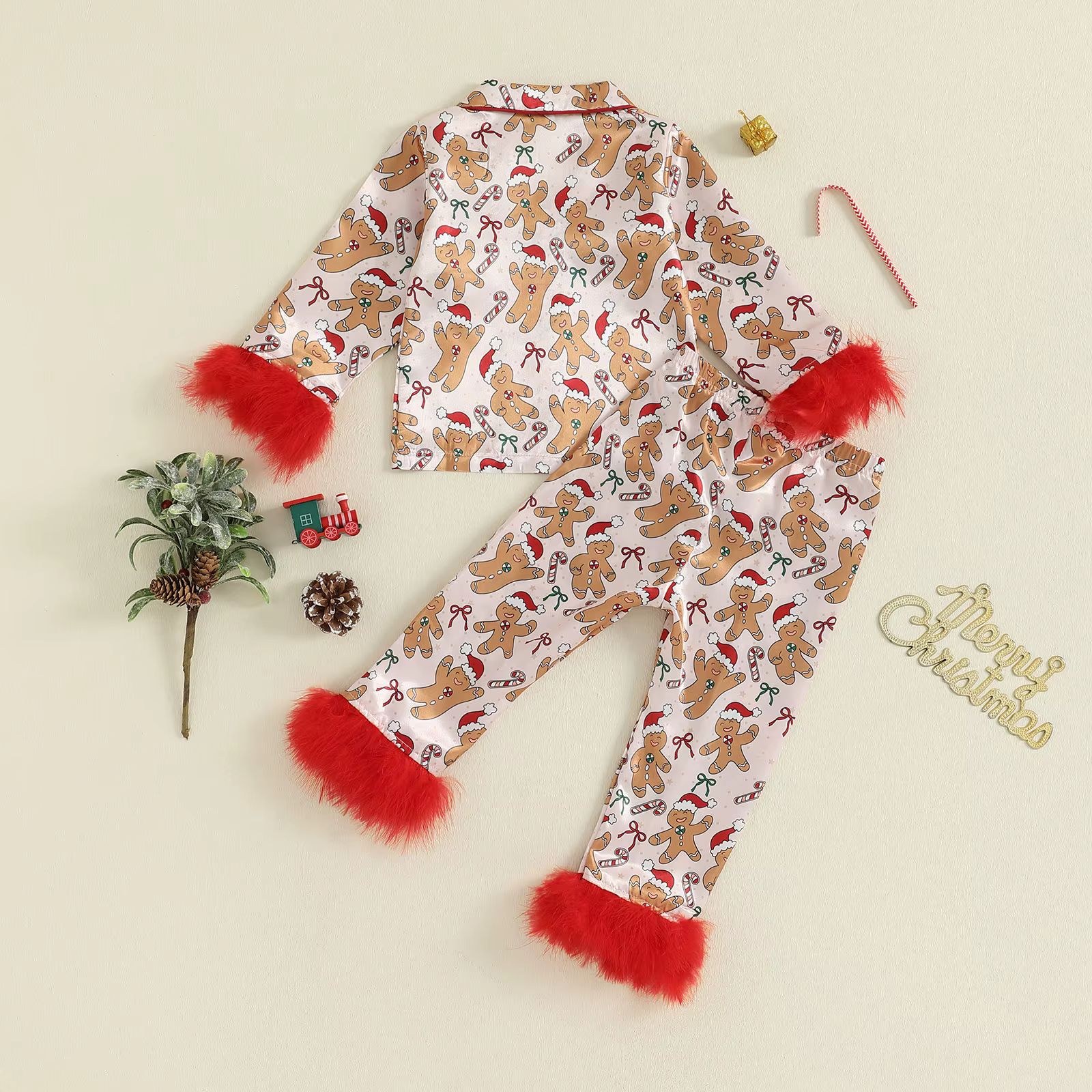 Conjunto de pijama navideño para niñas con lazo estampado - imagen 3