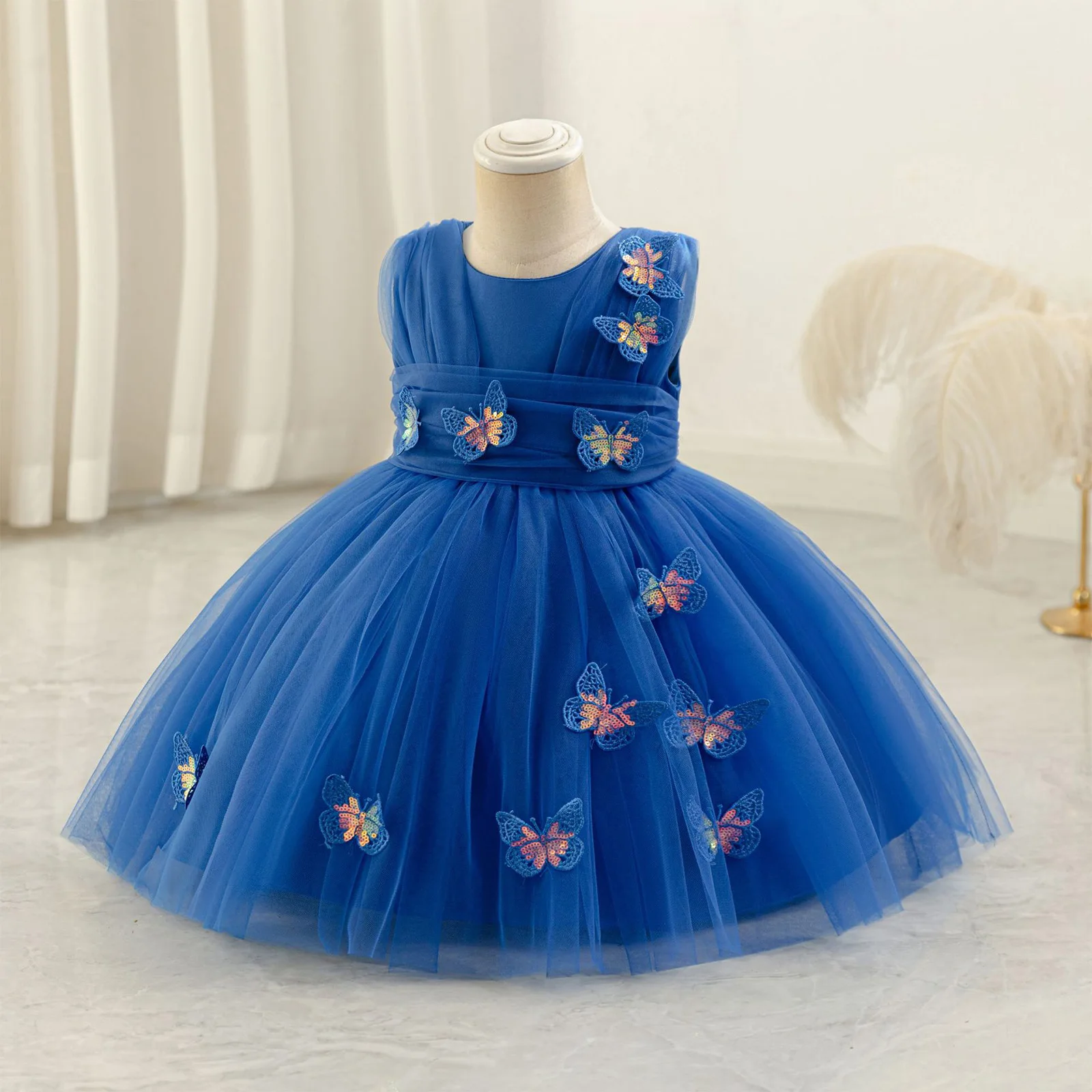 Vestido de princesa mariposa de tul fruncido sin mangas con cinturón - imagen 2