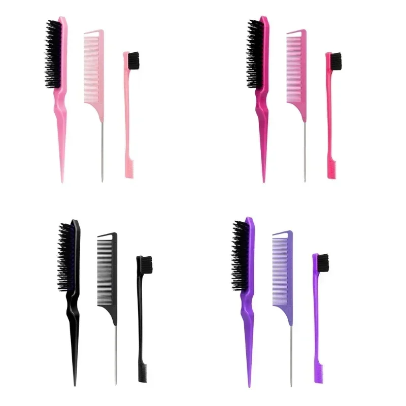 Peines para bordes y trenzas en tonos negro/rojo/rosa