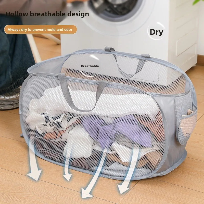 Cesto de ropa plegable tipo rejilla en uso