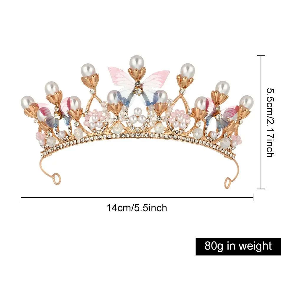 Corona de princesa artesanal con perlas y mariposa - Tiaras para niñas - imagen 4