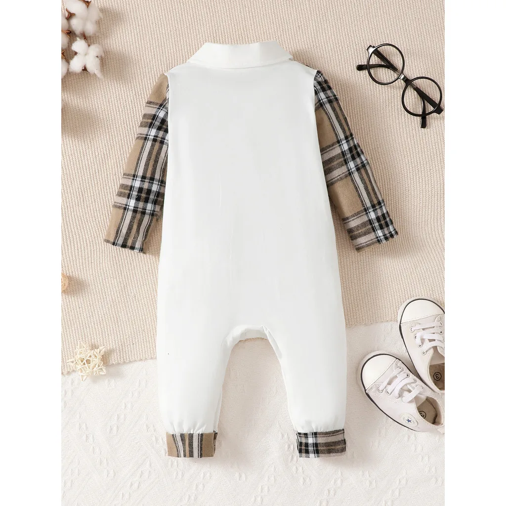 Traje de bautizo para niño a cuadros con sombrero elegante - imagen 5