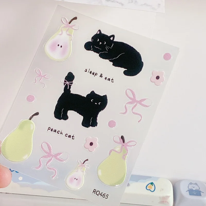 Pegatinas gato y manzana verde estilo estético para scrapbooking - imagen 4
