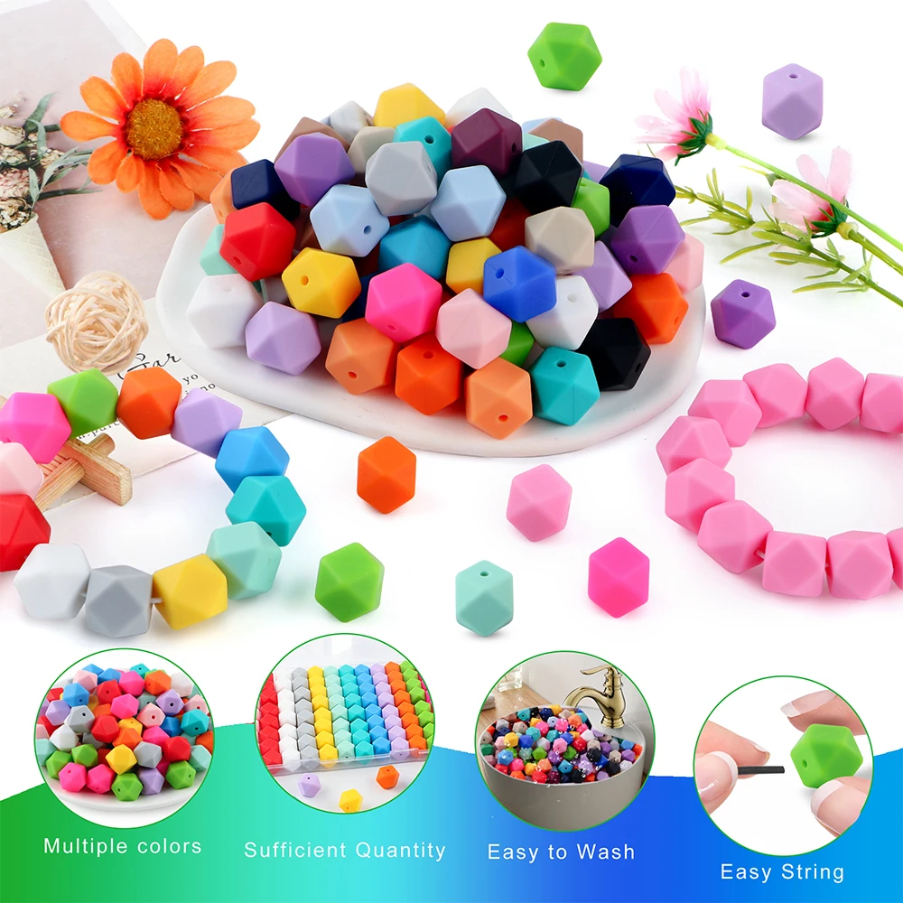 Cuentas hexagonales de silicona 14mm para pulseras DIY – Kovict - imagen 2