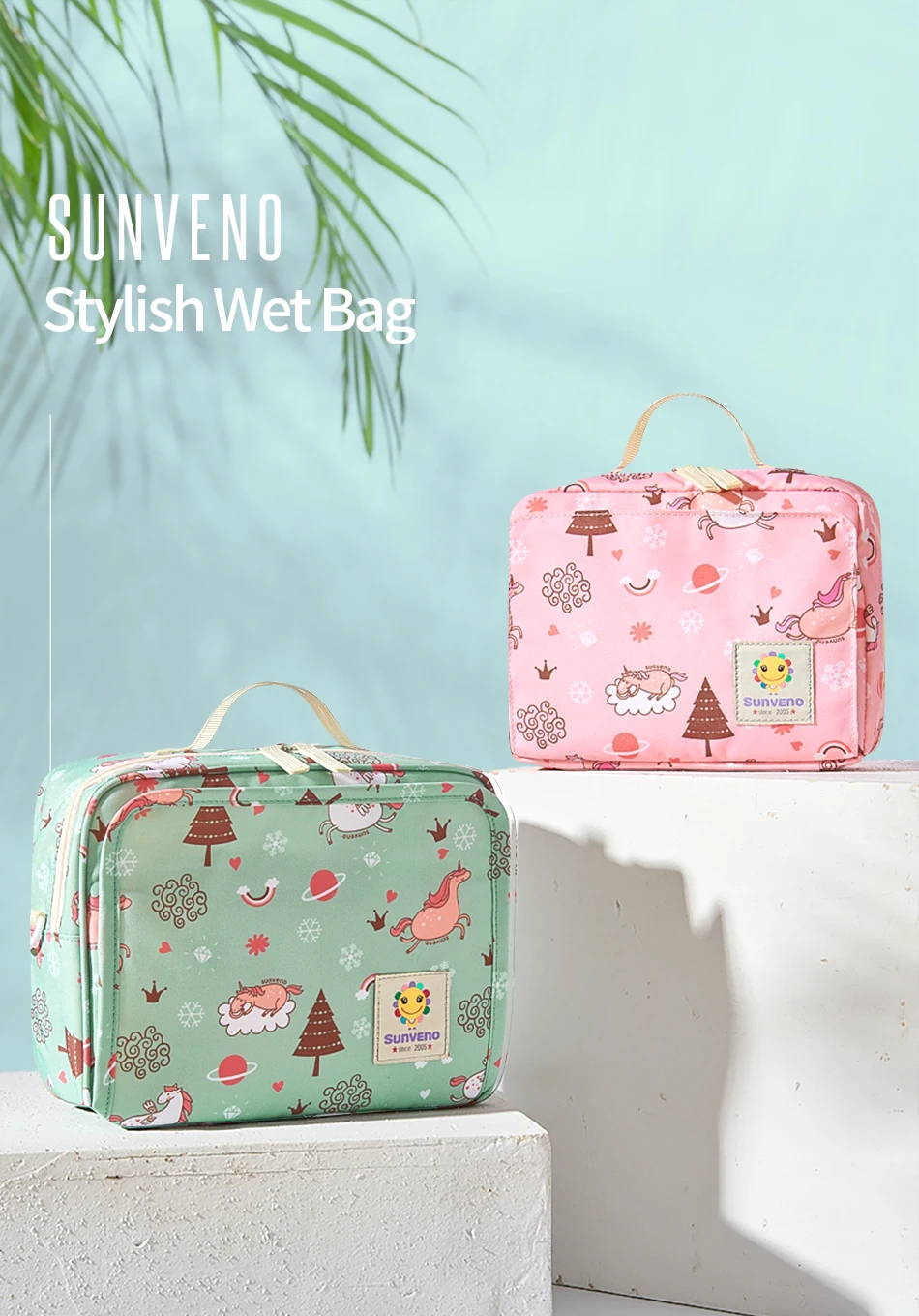 Bolsa de pañales Sunveno en color azul con diseño impermeable