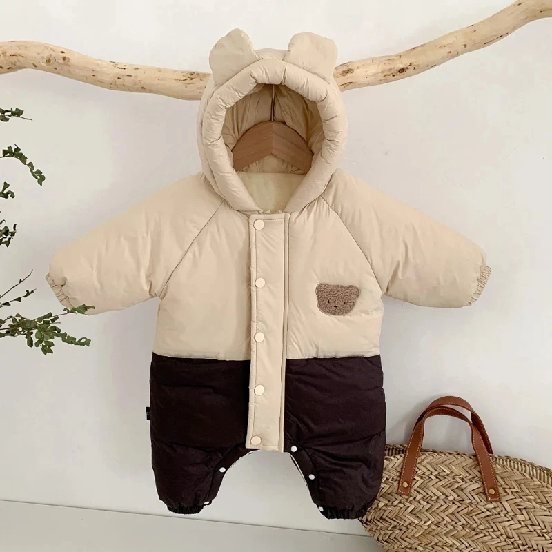 Mono con capucha de oso para bebé – Pelele acolchado de algodón - imagen 3